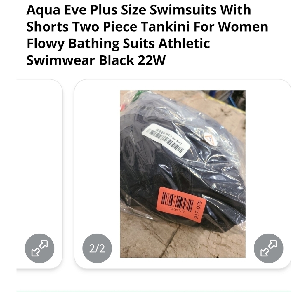 AQUA EVE - 22W Black V-Neck Tankini  2 Piece Swimsuit - Picture 10 of 13
